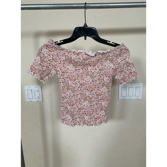 Tight floral off shoulder crop top pink - Picture 2 of 5